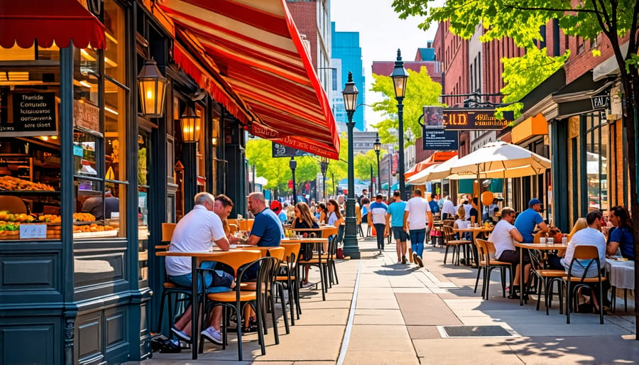 Street view of Montreal's bustling cafes and restaurants