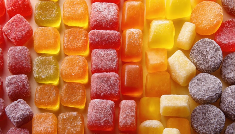 A vibrant array of freeze-dried candies in different shapes and textures