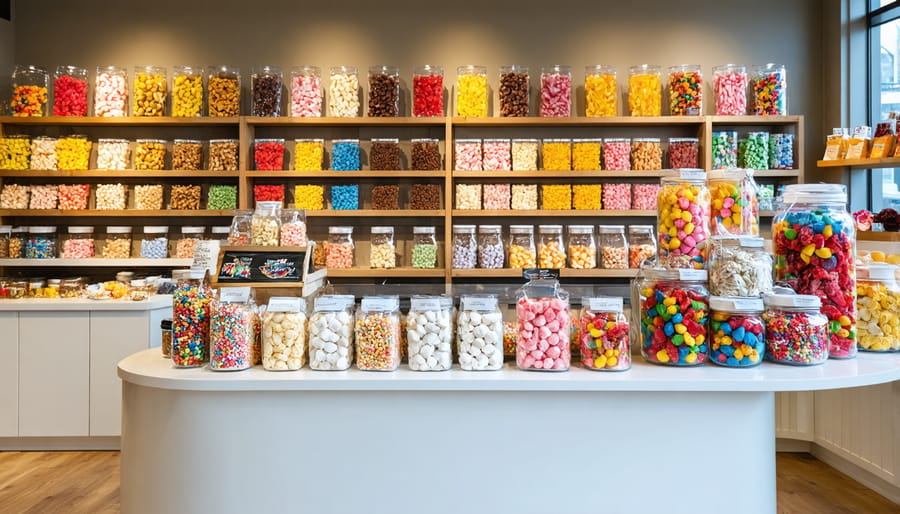 Interior of a Montreal candy shop with an array of freeze-dried candies on display